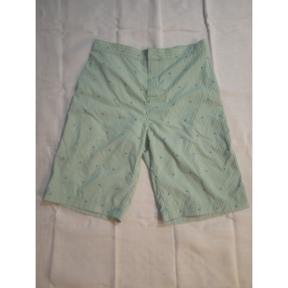 Brooks‎ Brothers Youth 18 Swim Trunks Green/White Pinstripe And Palm Trees